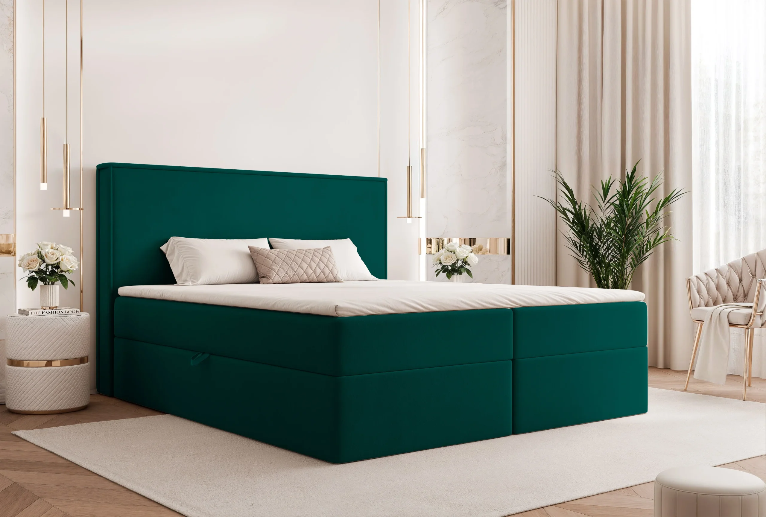 Łóżko kontynentalne z pojemnikami i topperem Solara II 120x200 cm – wspiera kręgosłup