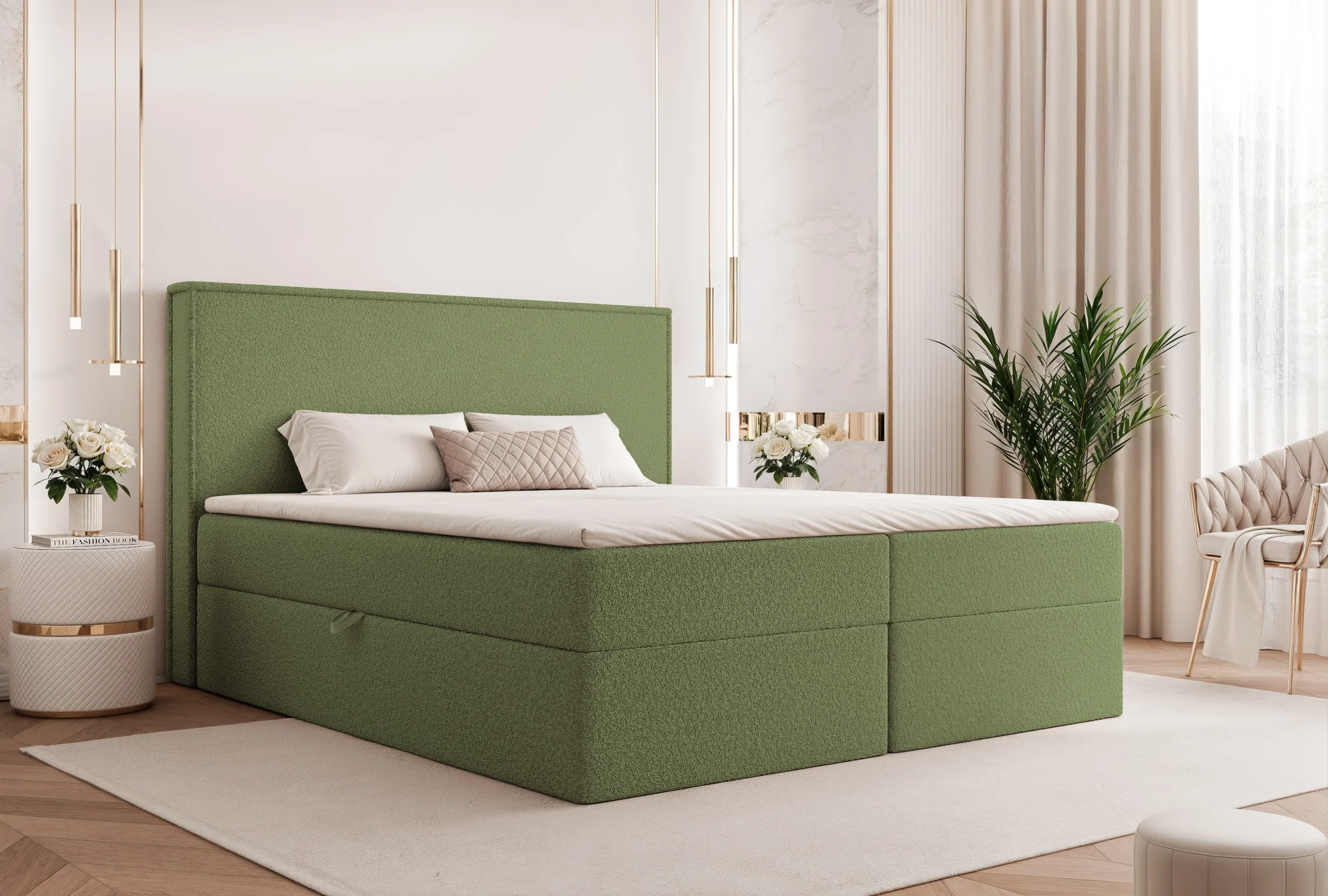 Łóżko kontynentalne z pojemnikami i topperem Solara II 120x200 cm – wspiera kręgosłup