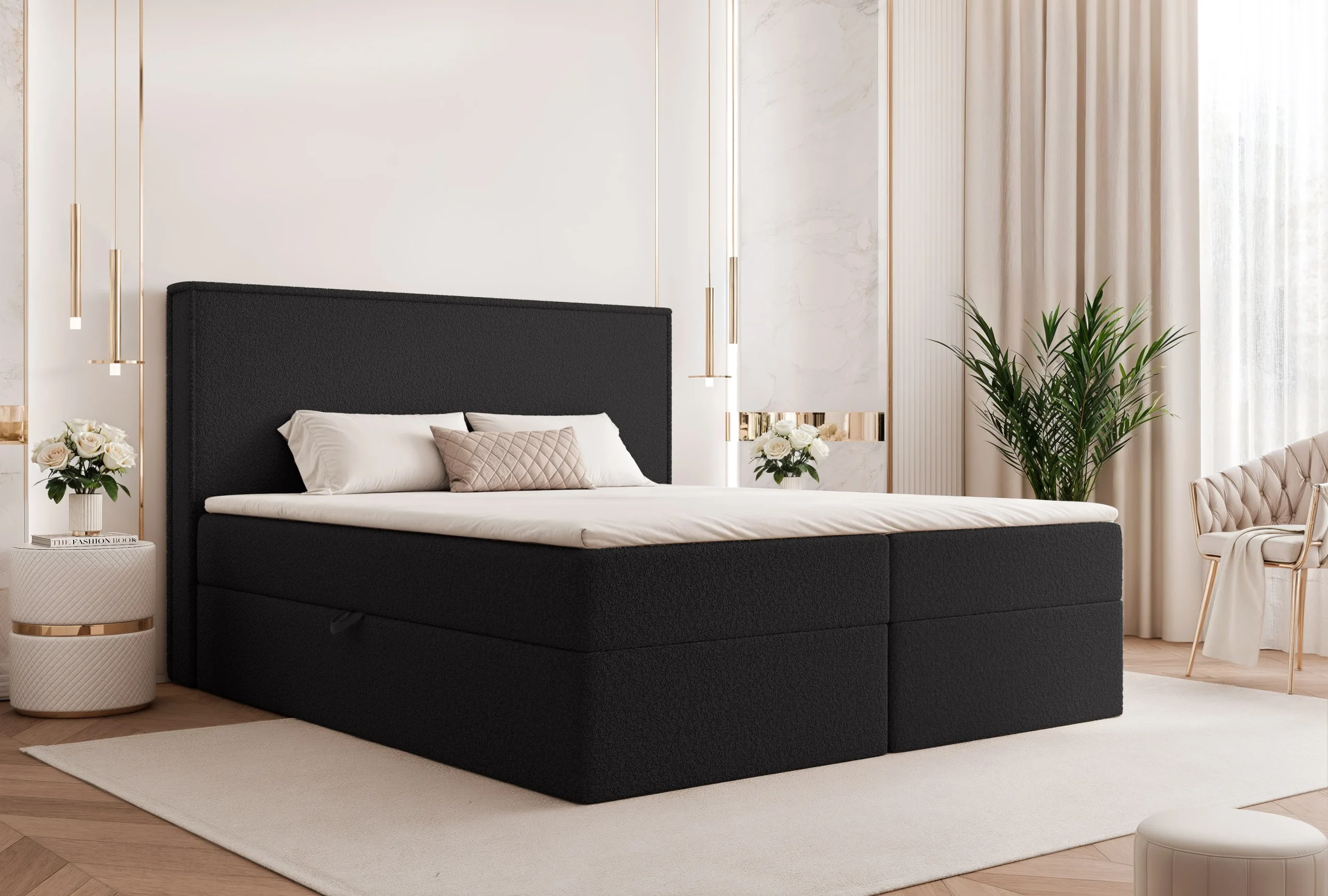 Łóżko kontynentalne z pojemnikami i topperem Solara II 120x200 cm – wspiera kręgosłup