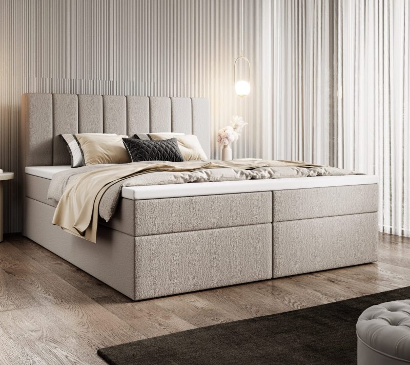 Łóżko kontynentalne z pojemnikami i topperem Levora II 160x200 cm – wsparcie dla kręgosłupa