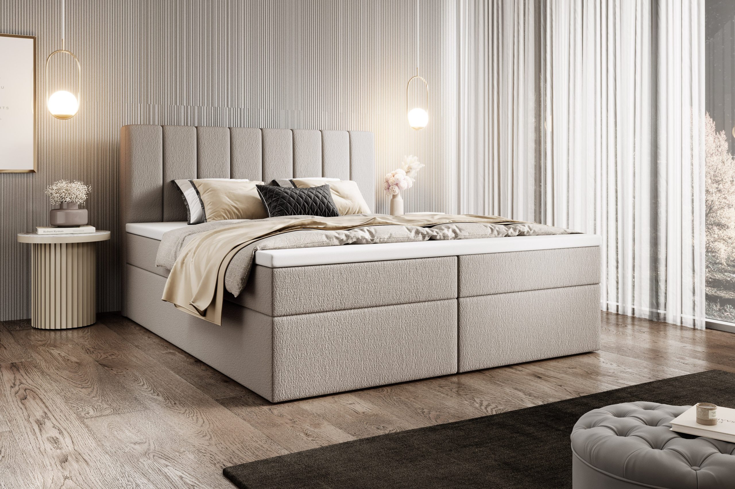 Łóżko kontynentalne z pojemnikami i topperem Levora II 160x200 cm – wsparcie dla kręgosłupa
