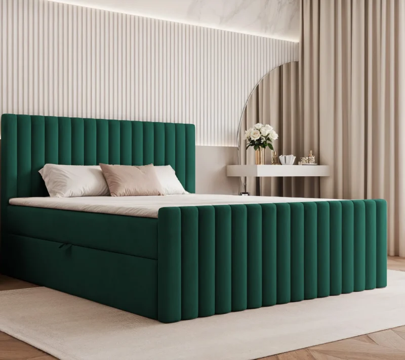 Łóżko kontynentalne z pojemnikami i topperem Velissa 160x200 cm – wspiera kręgosłup