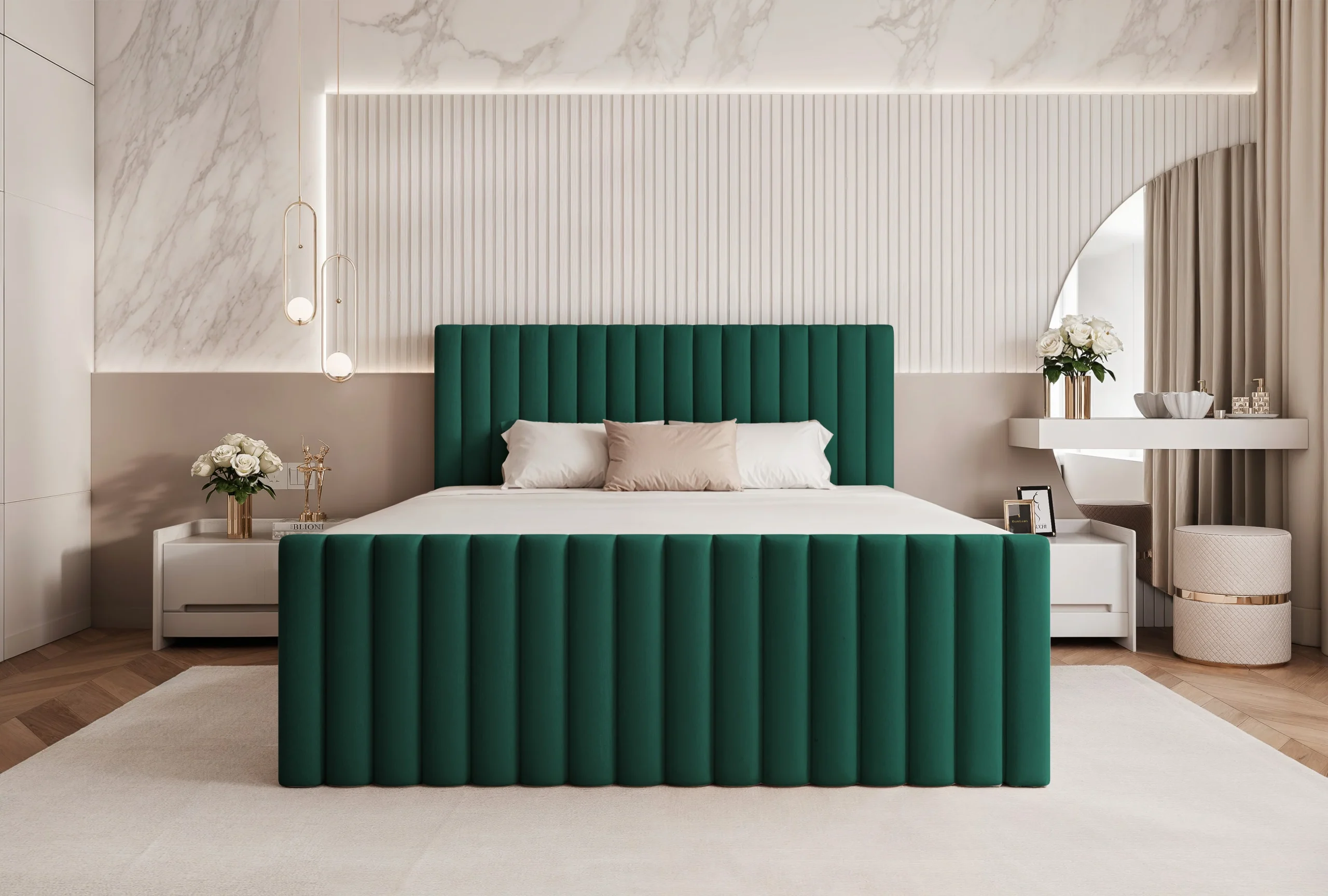 Łóżko kontynentalne z pojemnikami i topperem Velissa 160x200 cm – wspiera kręgosłup