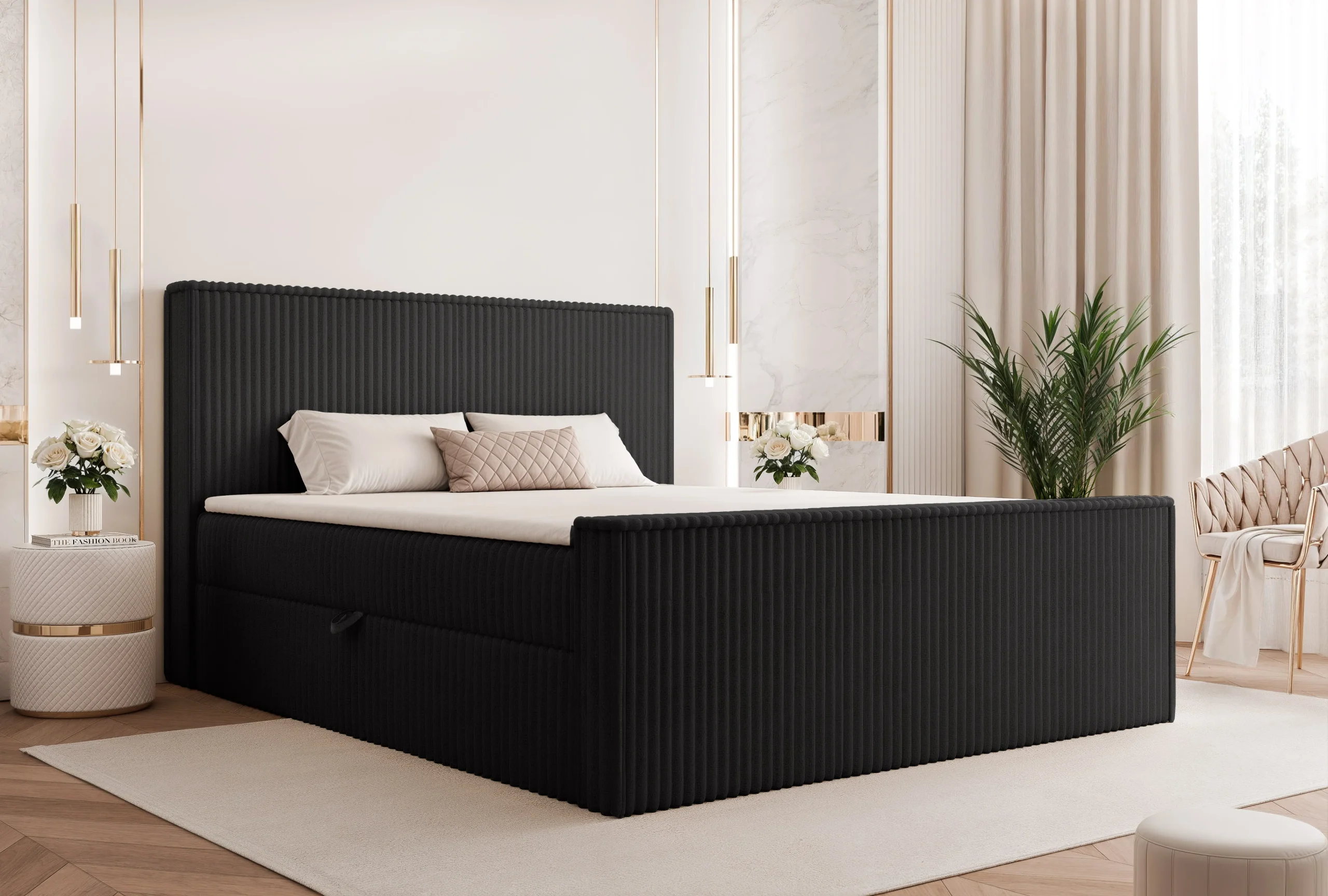 Łóżko kontynentalne z pojemnikami i topperem Solara 160x200 cm – dla bolących pleców