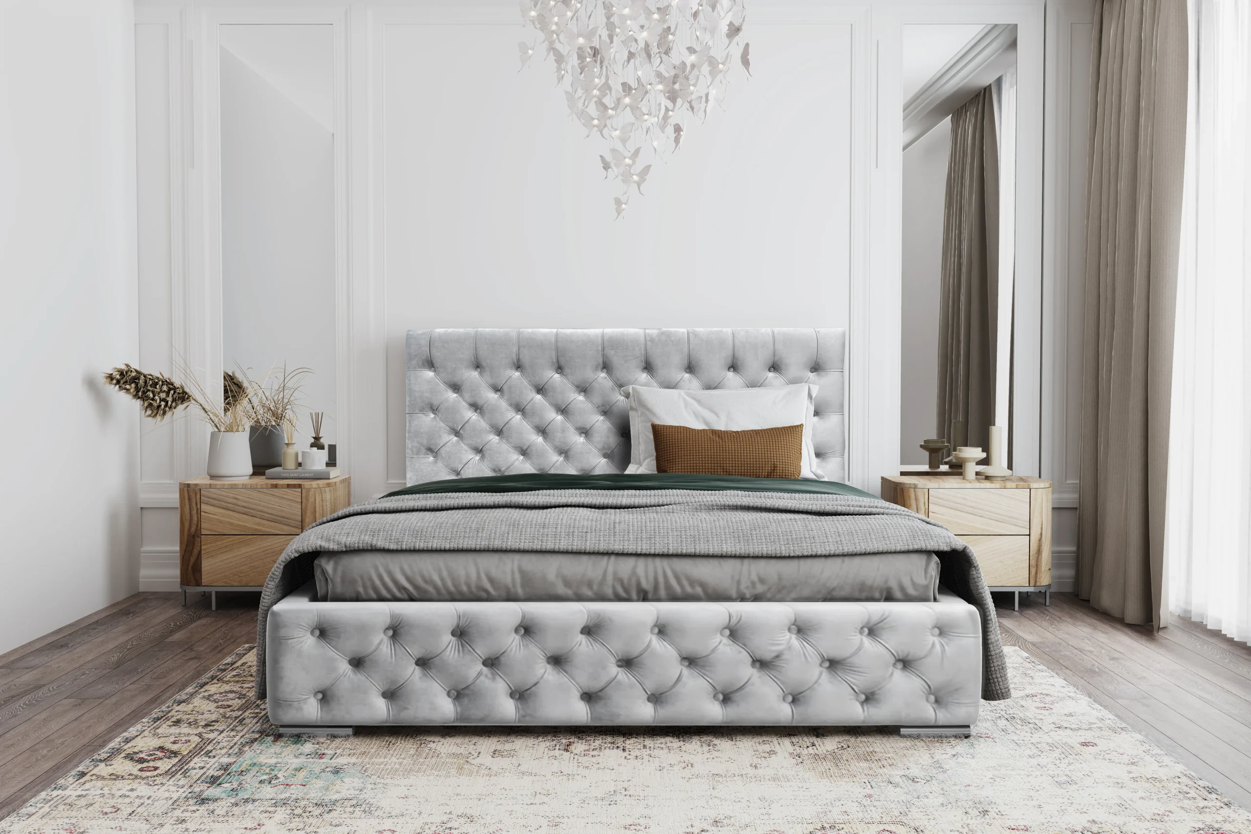 Łóżko tapicerowane z pojemnikiem Magnifica Chesterfield 160x200 cm – tkanina plamoodporna