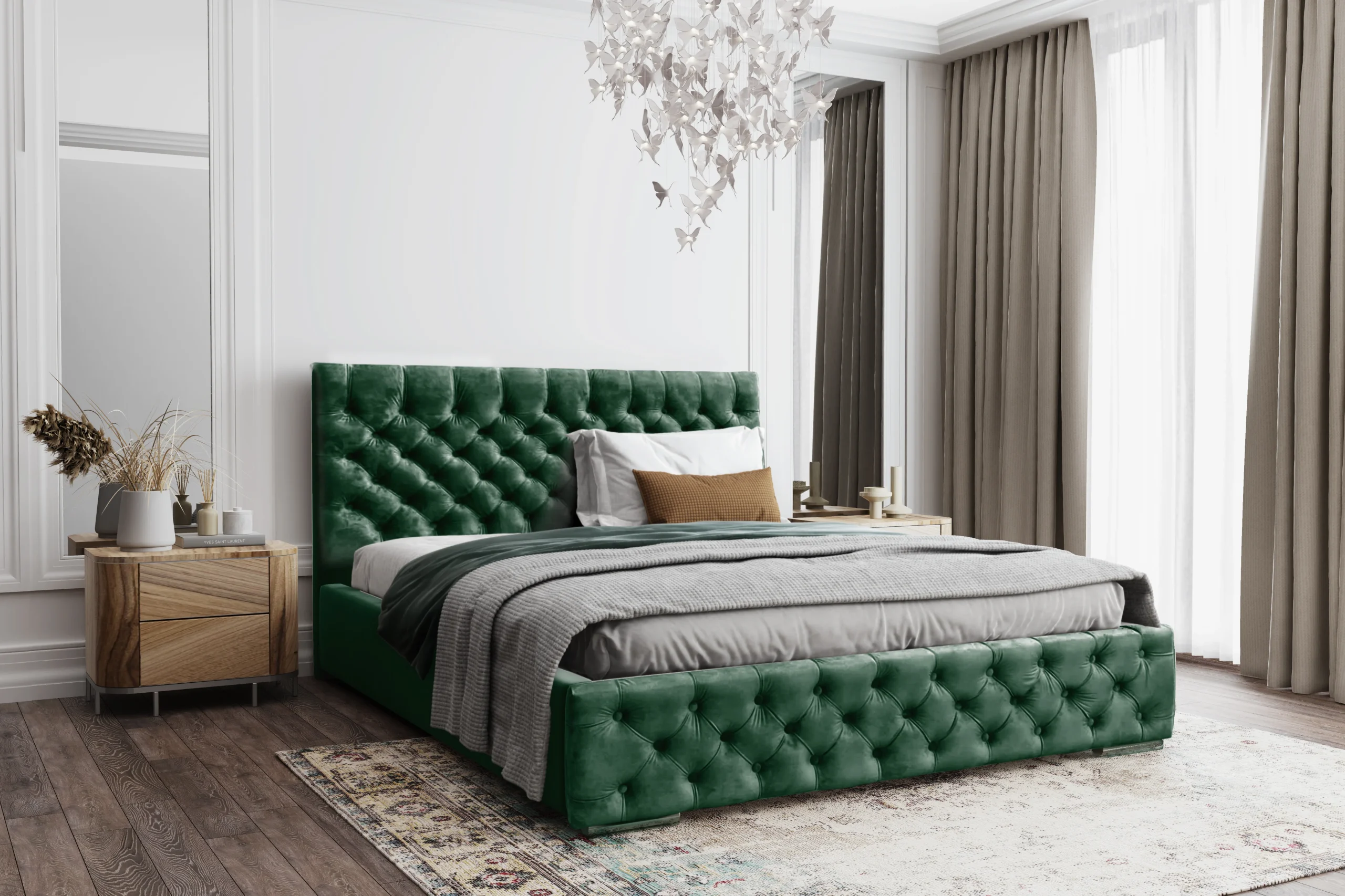 Łóżko tapicerowane z pojemnikiem Magnifica Chesterfield 160x200 cm – tkanina plamoodporna