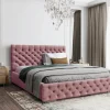 Łóżko tapicerowane z pojemnikiem Magnifica Chesterfield 160x200 cm – tkanina plamoodporna