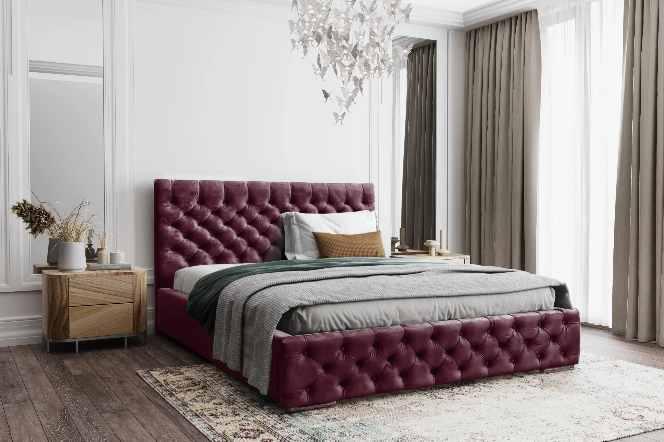 Łóżko tapicerowane z pojemnikiem Magnifica Chesterfield 160x200 cm – tkanina plamoodporna