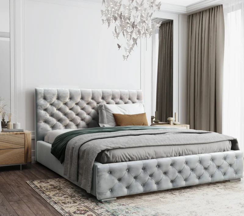 Łóżko tapicerowane z pojemnikiem Magnifica Chesterfield 160x200 cm – tkanina plamoodporna