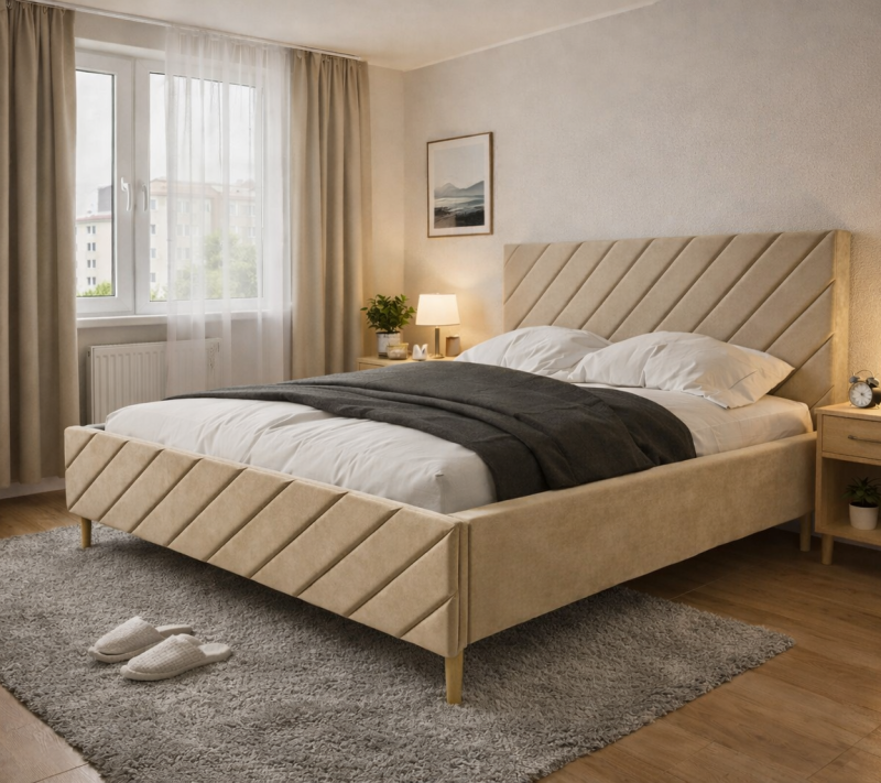 Łóżko tapicerowane Levoro SLIM 160x200 cm – z pojemnikiem, hydrofobowe