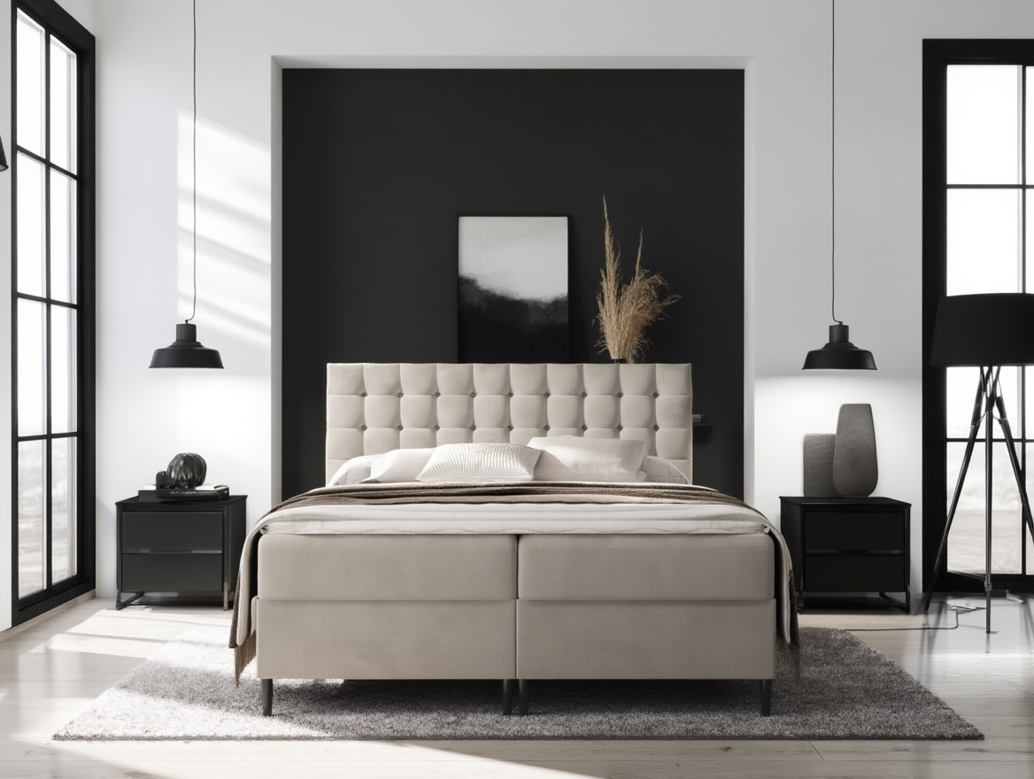 Łóżko kontynentalne z pojemnikiem i topperem VALLO 160x200 cm – wspiera kręgosłup