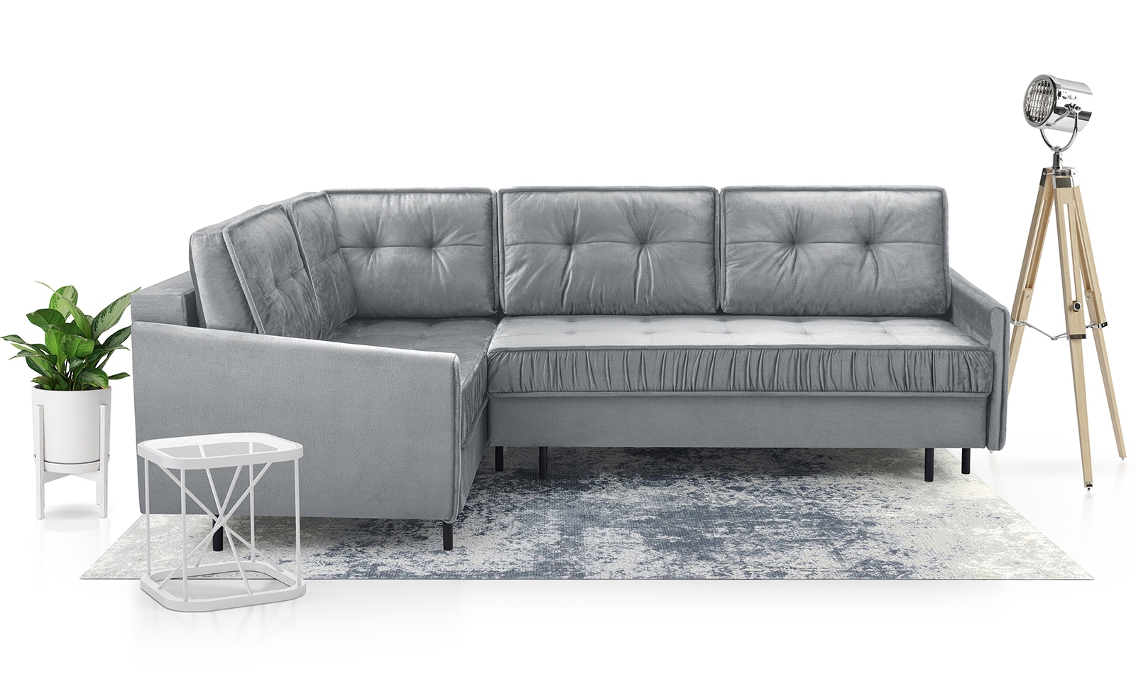 Narożnik Tapicerowany z Funkcją Spania na Nogach Bellio - Elegancka Kanapa dla Rodziny z Akcentami Glamour