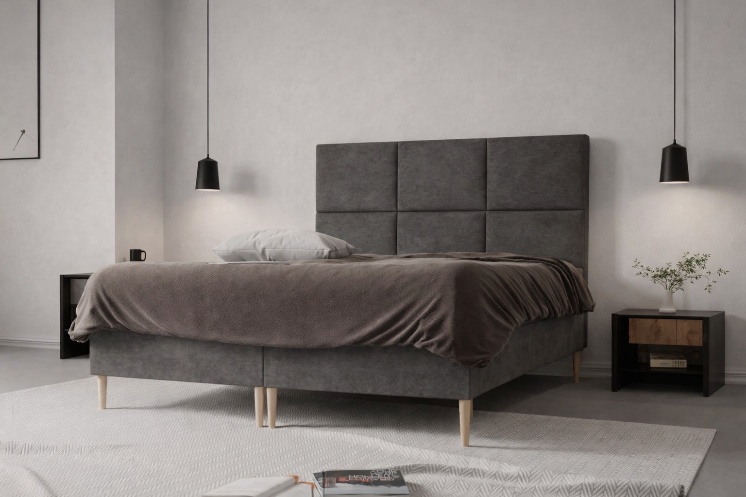 Łóżko kontynentalne z pojemnikiem i topperem BESCO 160x200 cm – wspiera kręgosłup