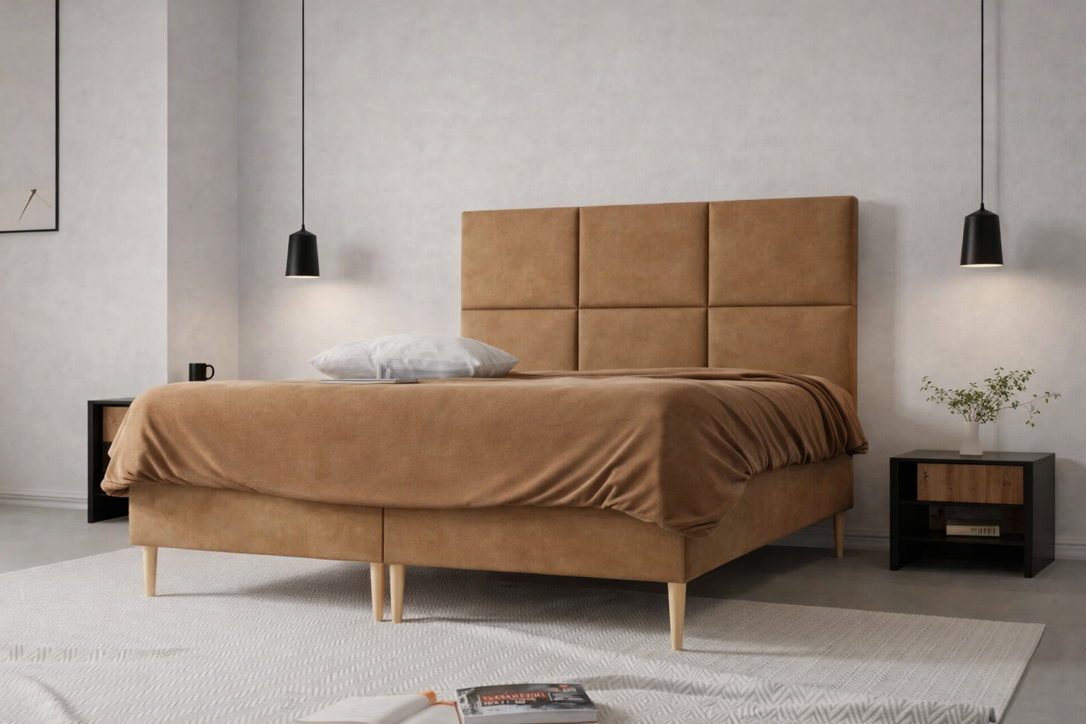 Łóżko kontynentalne z pojemnikiem i topperem BESCO 160x200 cm – wspiera kręgosłup