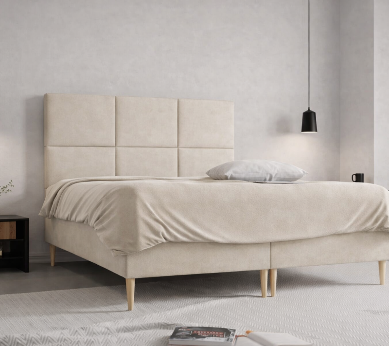 Łóżko kontynentalne z pojemnikiem i topperem BESCO 160x200 cm – wspiera kręgosłup