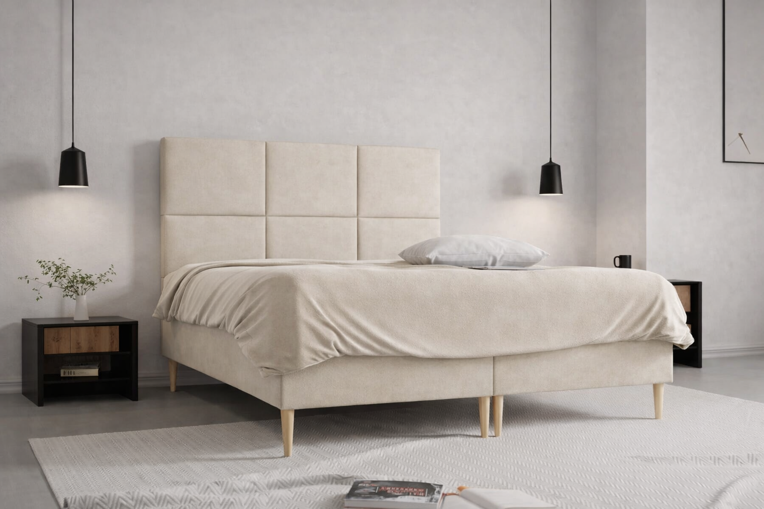 Łóżko kontynentalne z pojemnikiem i topperem BESCO 160x200 cm – wspiera kręgosłup