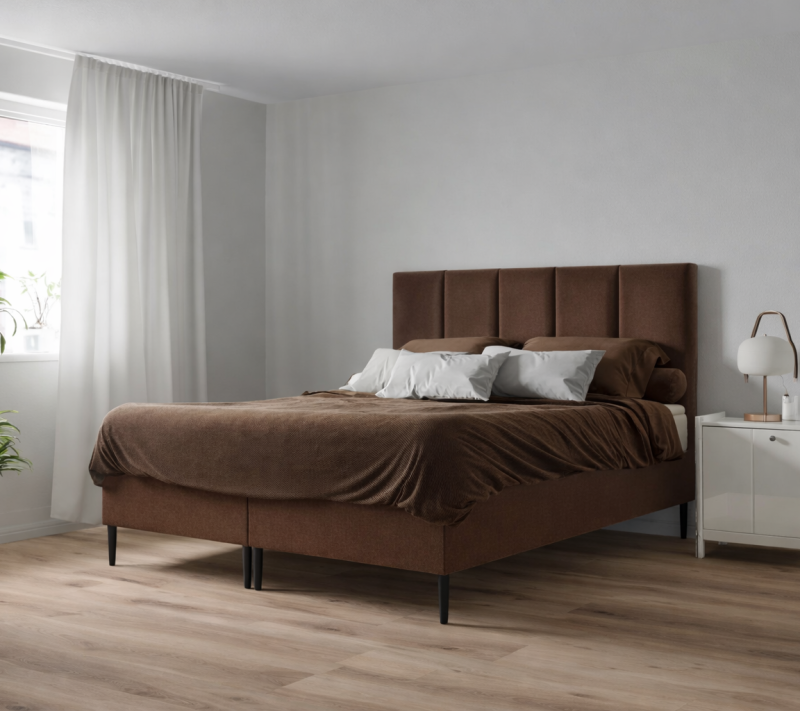 Łóżko kontynentalne z pojemnikami i topperem LORENC 160x200 cm – dla bolących pleców