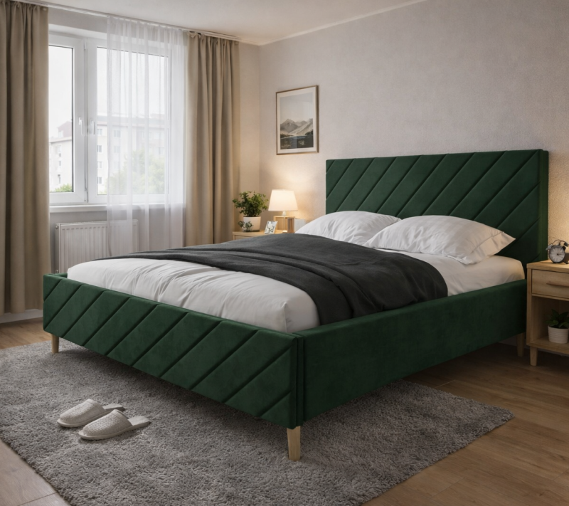 Łóżko tapicerowane Levoro 160x200 cm – z pojemnikiem, tkanina hydrofobowa