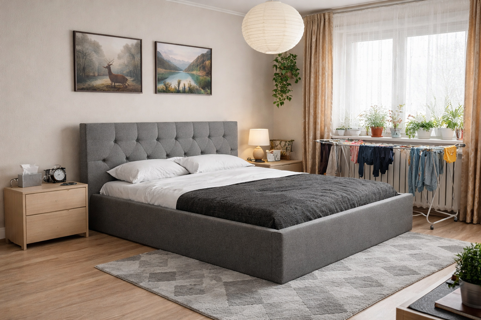 Łóżko tapicerowane HONY SLIM 160x200 cm – z pojemnikiem na pościel