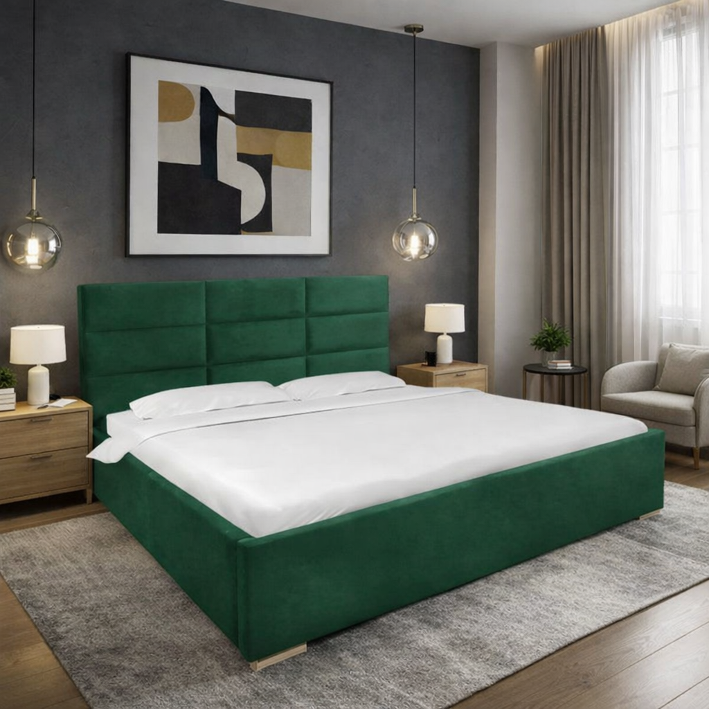 Łóżko tapicerowane Belari z pojemnikiem, tkanina hydrofobowa 160x200 cm – łatwe w czyszczeniu