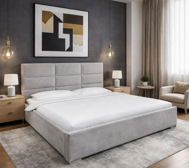 Łóżko tapicerowane Belari z pojemnikiem, tkanina hydrofobowa 160x200 cm – łatwe w czyszczeniu