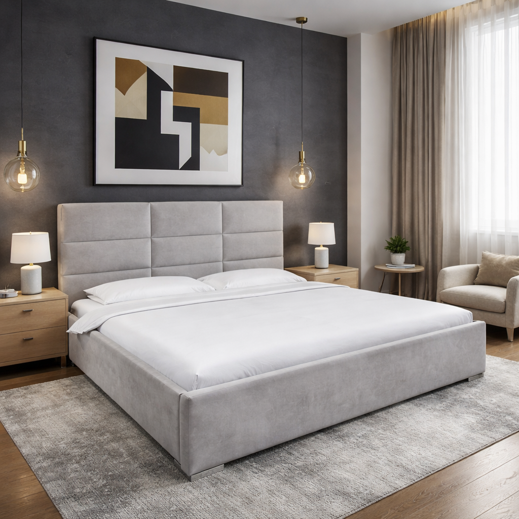 Łóżko tapicerowane Belari z pojemnikiem, tkanina hydrofobowa 160x200 cm – łatwe w czyszczeniu