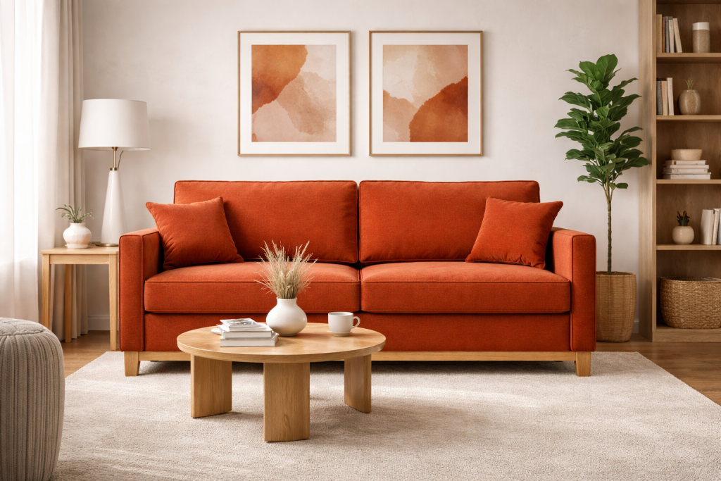 Sofa tapicerowana rozkładana z poduchami Risa z funkcją spania