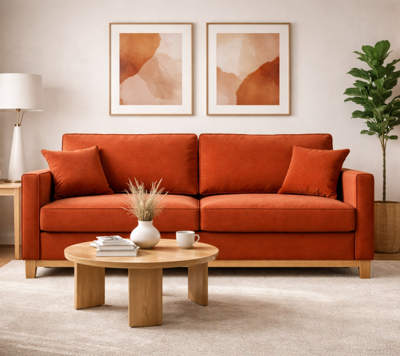 Sofa tapicerowana rozkładana z poduchami Risa z funkcją spania