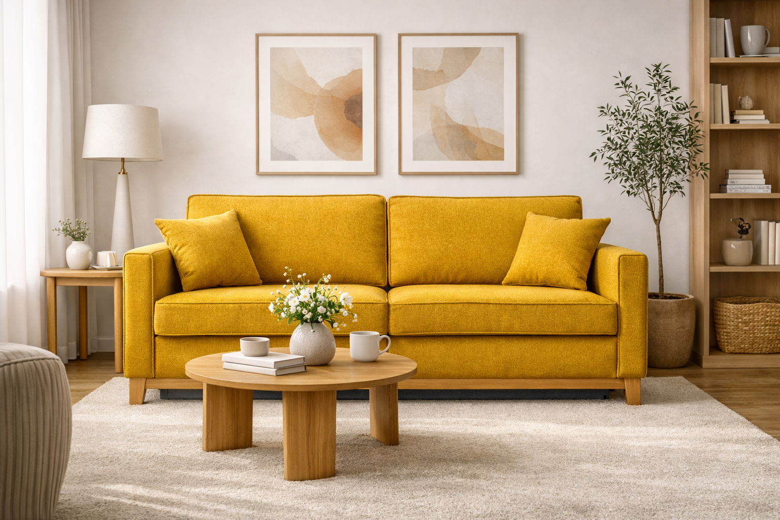 Sofa tapicerowana rozkładana z poduchami Risa z funkcją spania