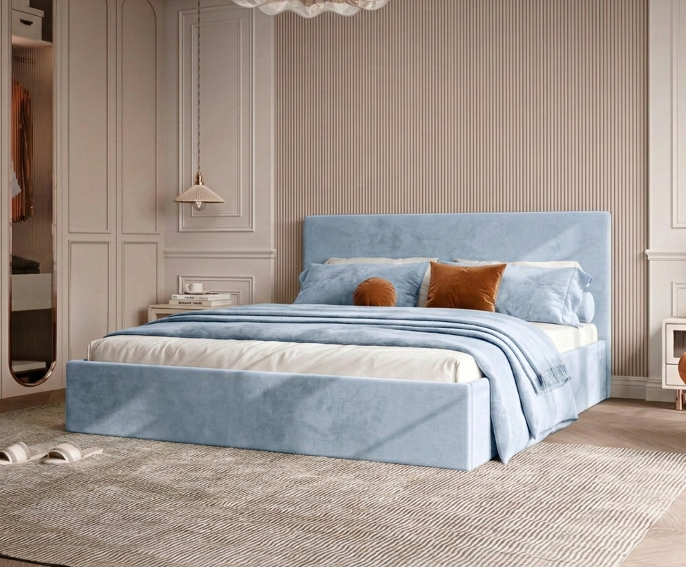 Łóżko tapicerowane Slim LOREN 160x200 cm – z pojemnikiem, tkanina hydrofobowa