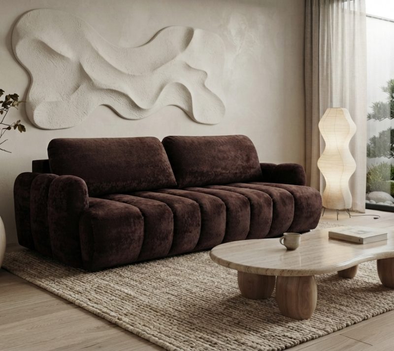 Sofa Tapicerowana Rozkładana Chocoa - Nowoczesna Kanapa 3-Osobowa z Funkcją Spania