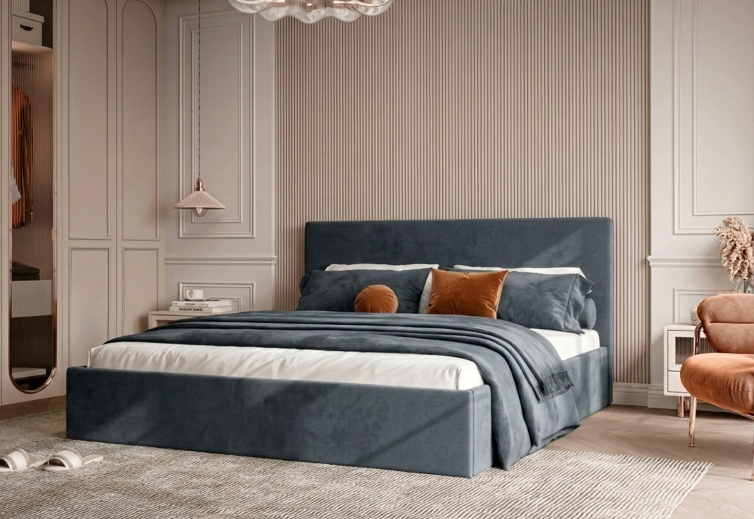 Łóżko tapicerowane Slim LOREN 160x200 cm – z pojemnikiem, tkanina hydrofobowa