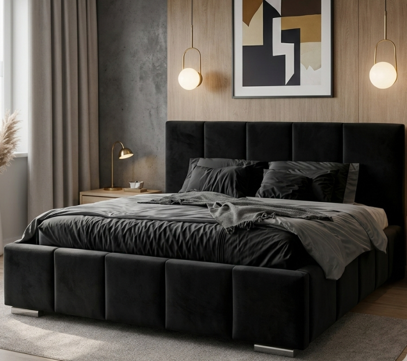 Łóżko tapicerowane Lunari Slim 160x200 cm – z pojemnikiem, tkanina hydrofobowa