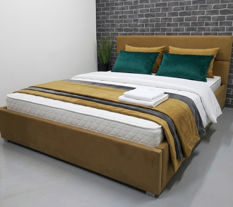 Łóżko tapicerowane AMALO z pojemnikiem tkanina hydrofobowa 160x200 cm – łatwe w czyszczeniu