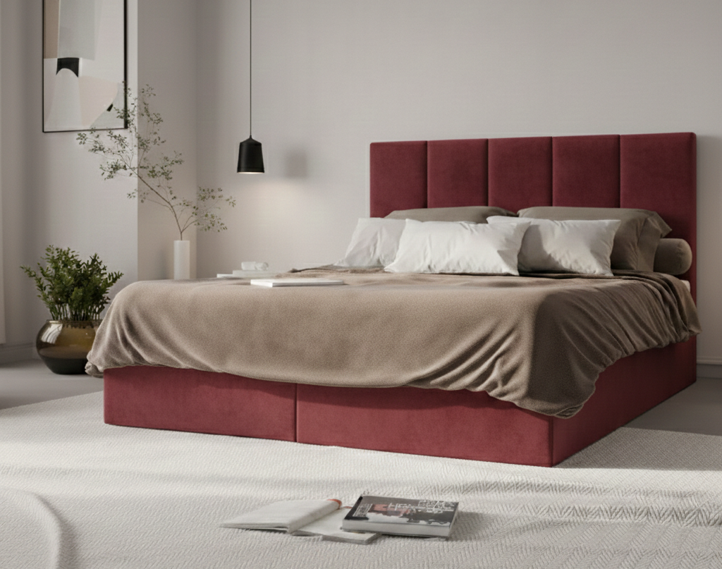 Łóżko kontynentalne z pojemnikami i topperem LORENC 2 160x200 cm – wspiera bolące plecy