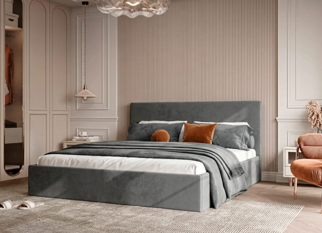 Łóżko tapicerowane Slim LOREN 160x200 cm – z pojemnikiem, tkanina hydrofobowa