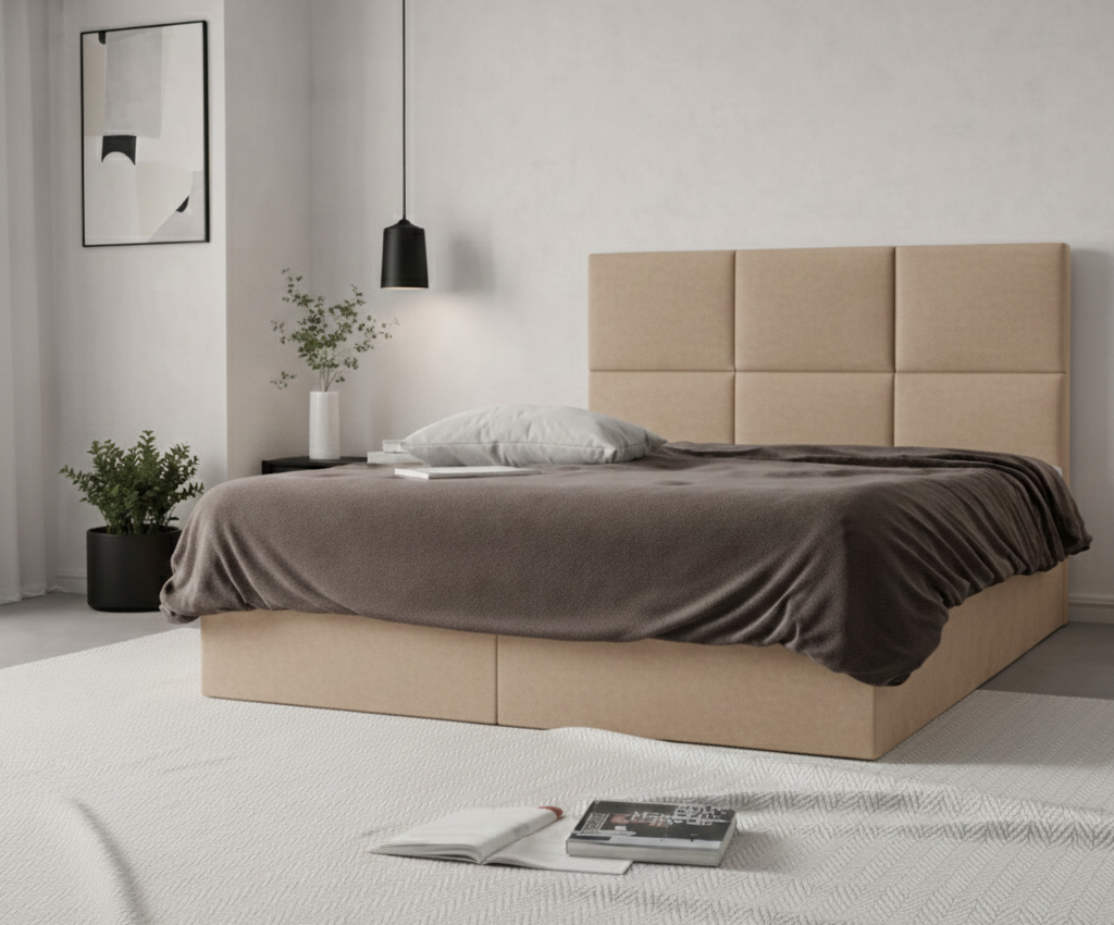 Łóżko kontynentalne z pojemnikami i topperem BESCO 2 160x200 cm – wspiera kręgosłup