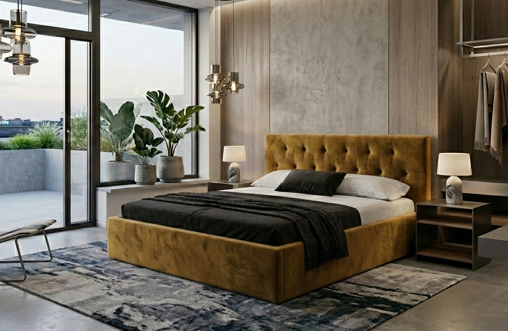 Łóżko tapicerowane HONY SLIM 160x200 cm – z pojemnikiem na pościel