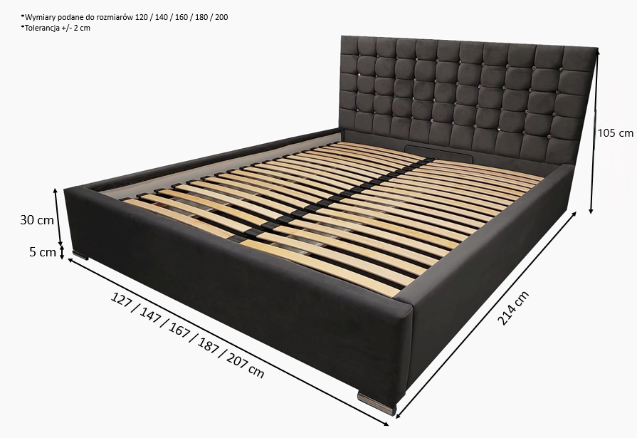 Łóżko tapicerowane NERO SLIM z pojemnikiem 160x200 cm – tkanina hydrofobowa