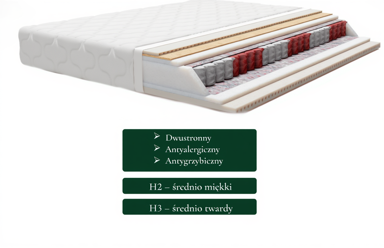 Materac sprężynowo-kieszeniowy Aless 140x200 cm – dwa poziomy twardości