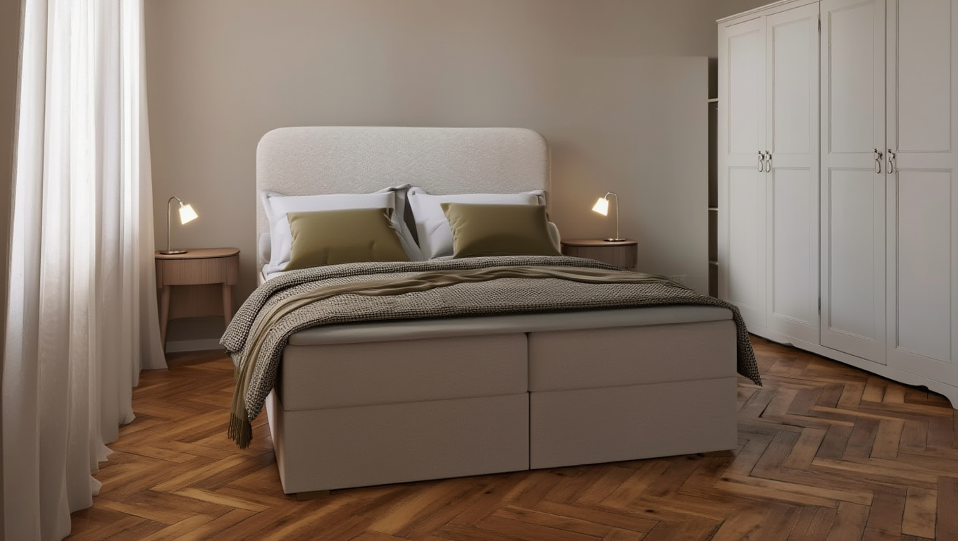 Łóżko kontynentalne DORIN 2 z pojemnikami i topperem 160x200 cm – idealne dla pleców