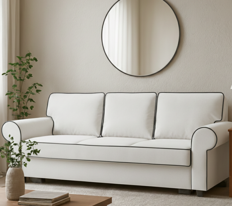 Sofa tapicerowana rozkładana z lamówką Brioso