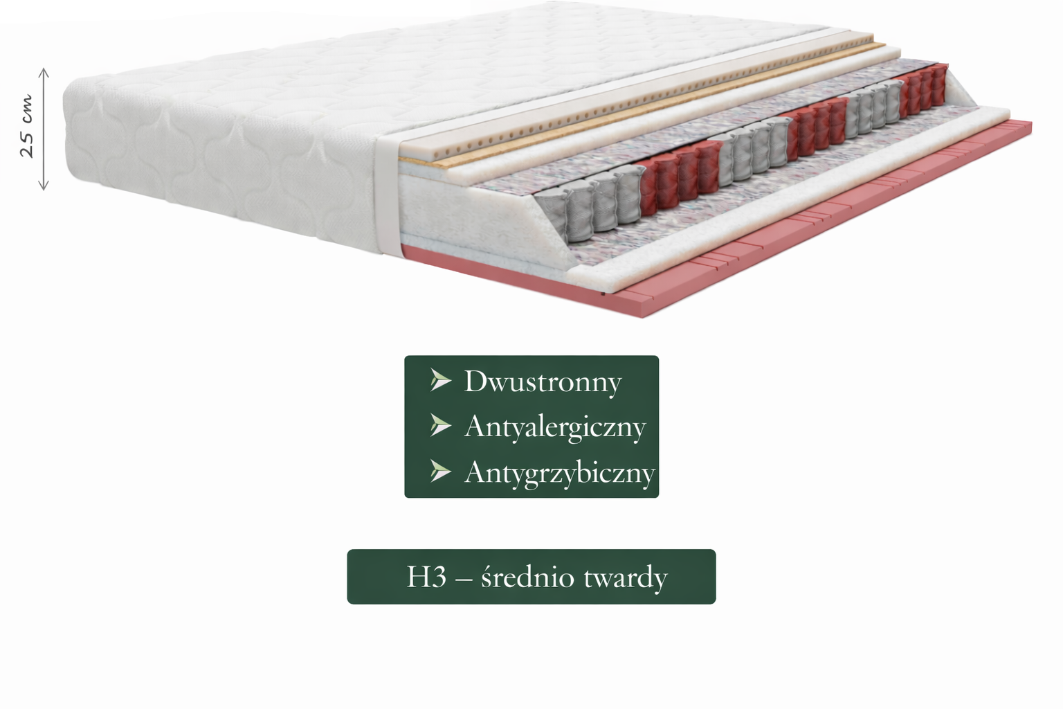 Materac kieszeniowy Cellabi dwustronny 160x200 cm – średnio twardy H3