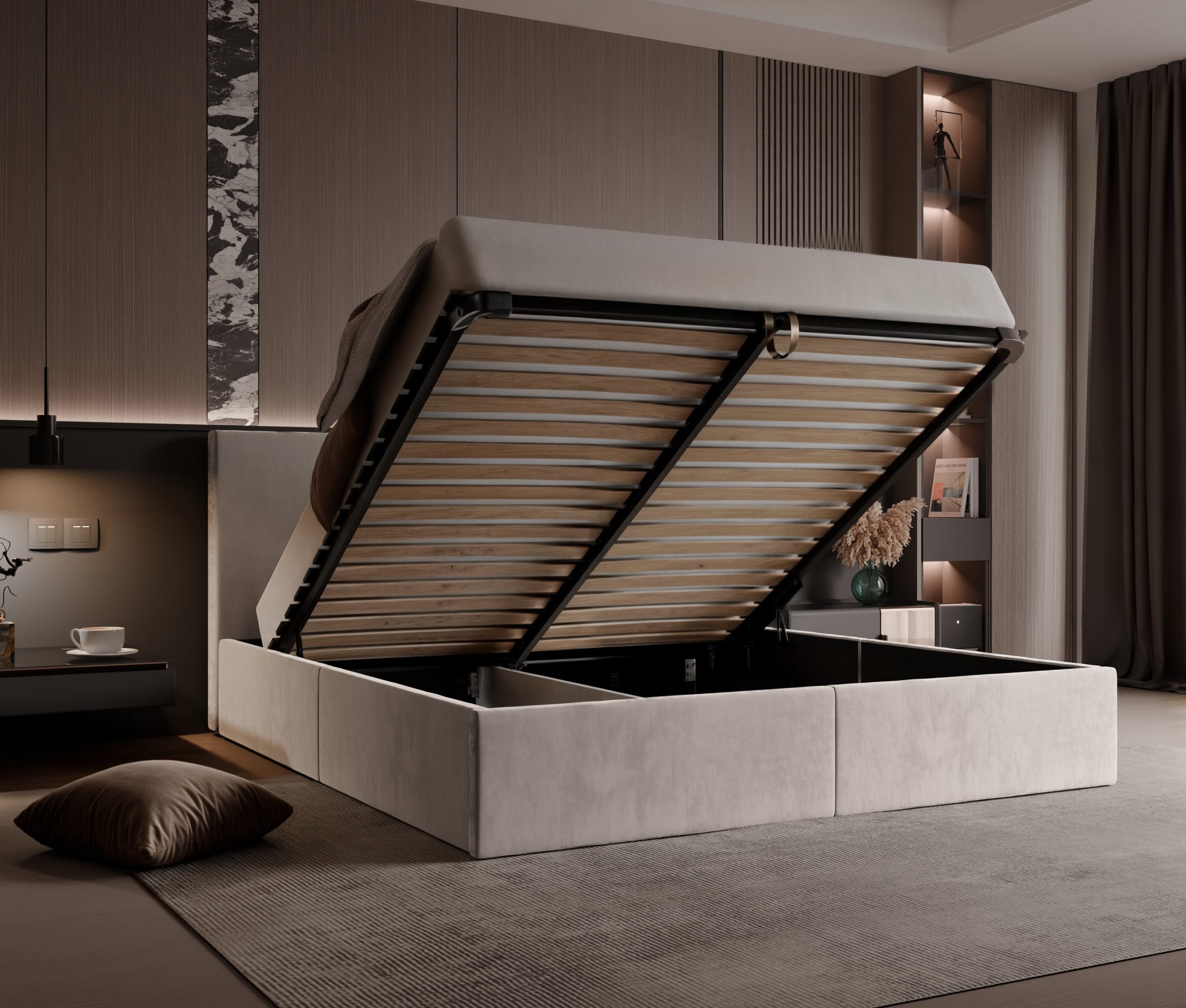 Łóżko tapicerowane Vizano Slim 160x200 cm – z pojemnikiem, łatwe czyszczenie