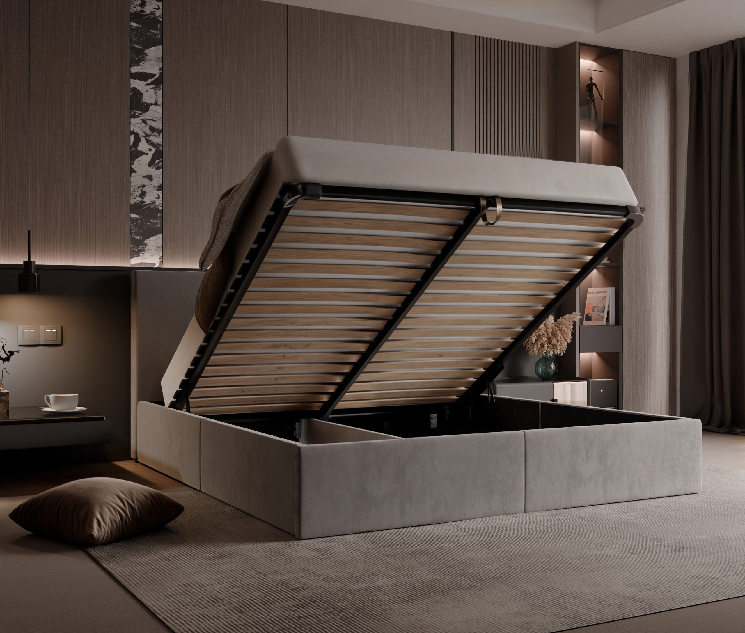 Łóżko tapicerowane Vizano Slim 160x200 cm – z pojemnikiem, łatwe czyszczenie