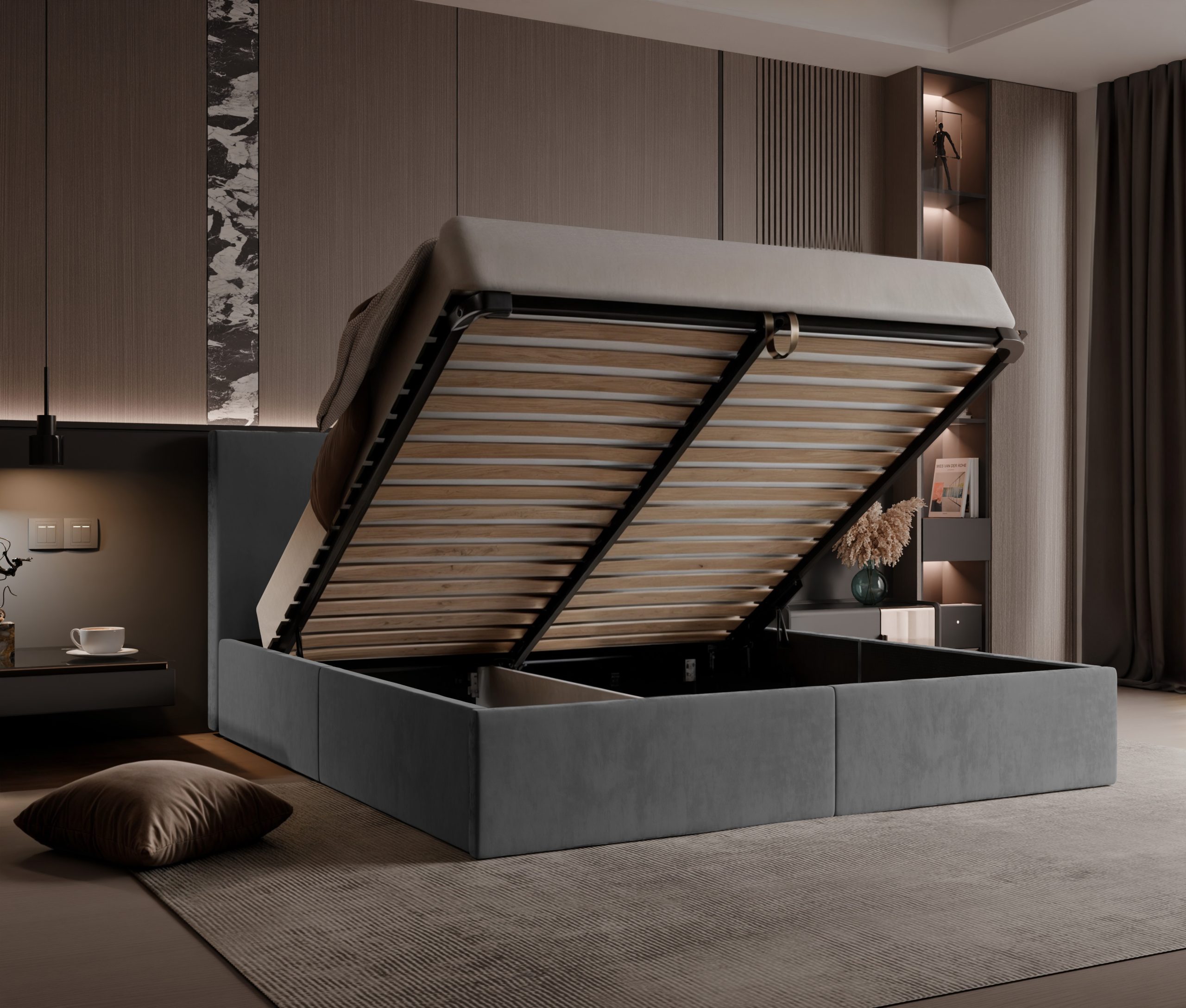 Łóżko tapicerowane Vizano Slim 160x200 cm – z pojemnikiem, łatwe czyszczenie