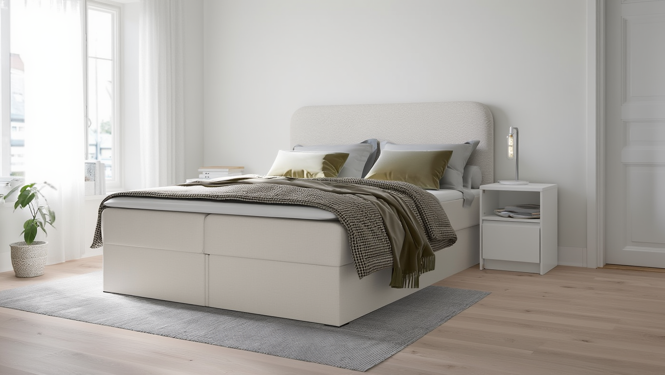 Łóżko kontynentalne DORIN 2 z pojemnikami i topperem 160x200 cm – idealne dla pleców