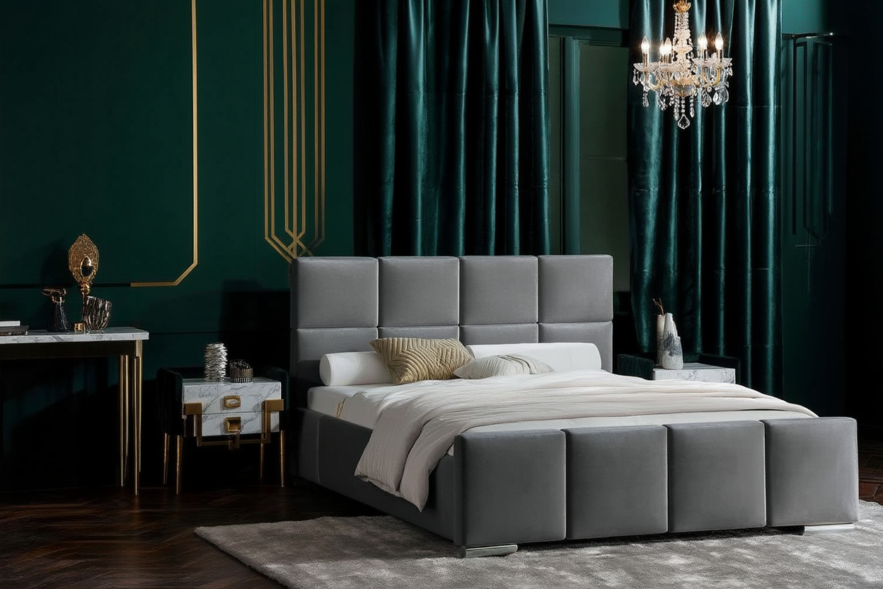 Łóżko tapicerowane LORADO SLIM z pojemnikiem 160x200 cm – tkanina hydrofobowa
