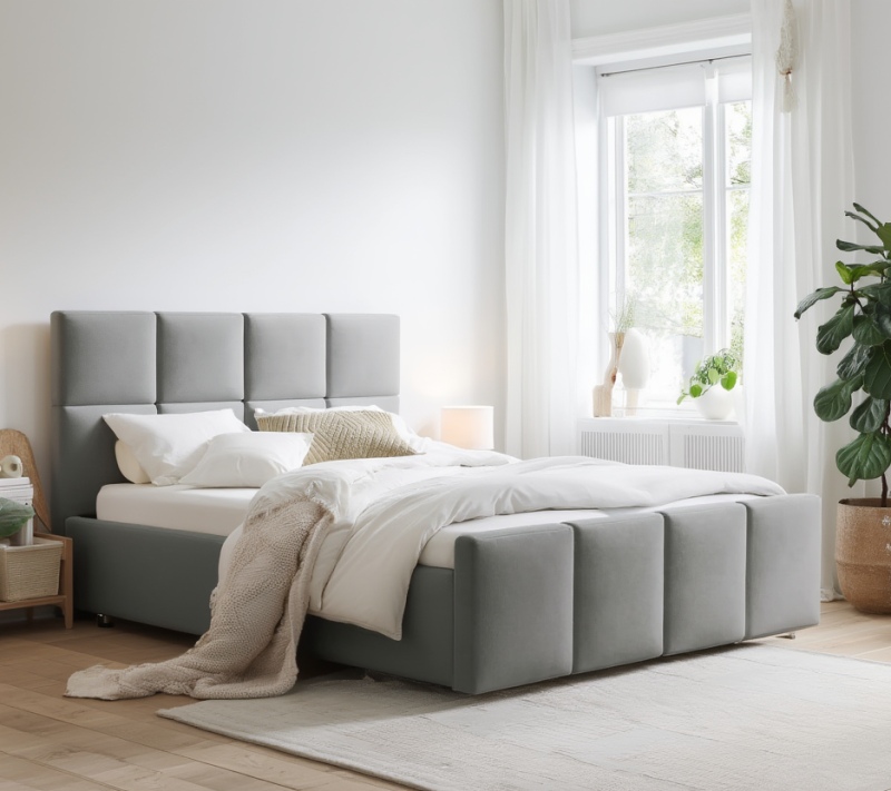 Łóżko tapicerowane LORADO SLIM z pojemnikiem 160x200 cm – tkanina hydrofobowa