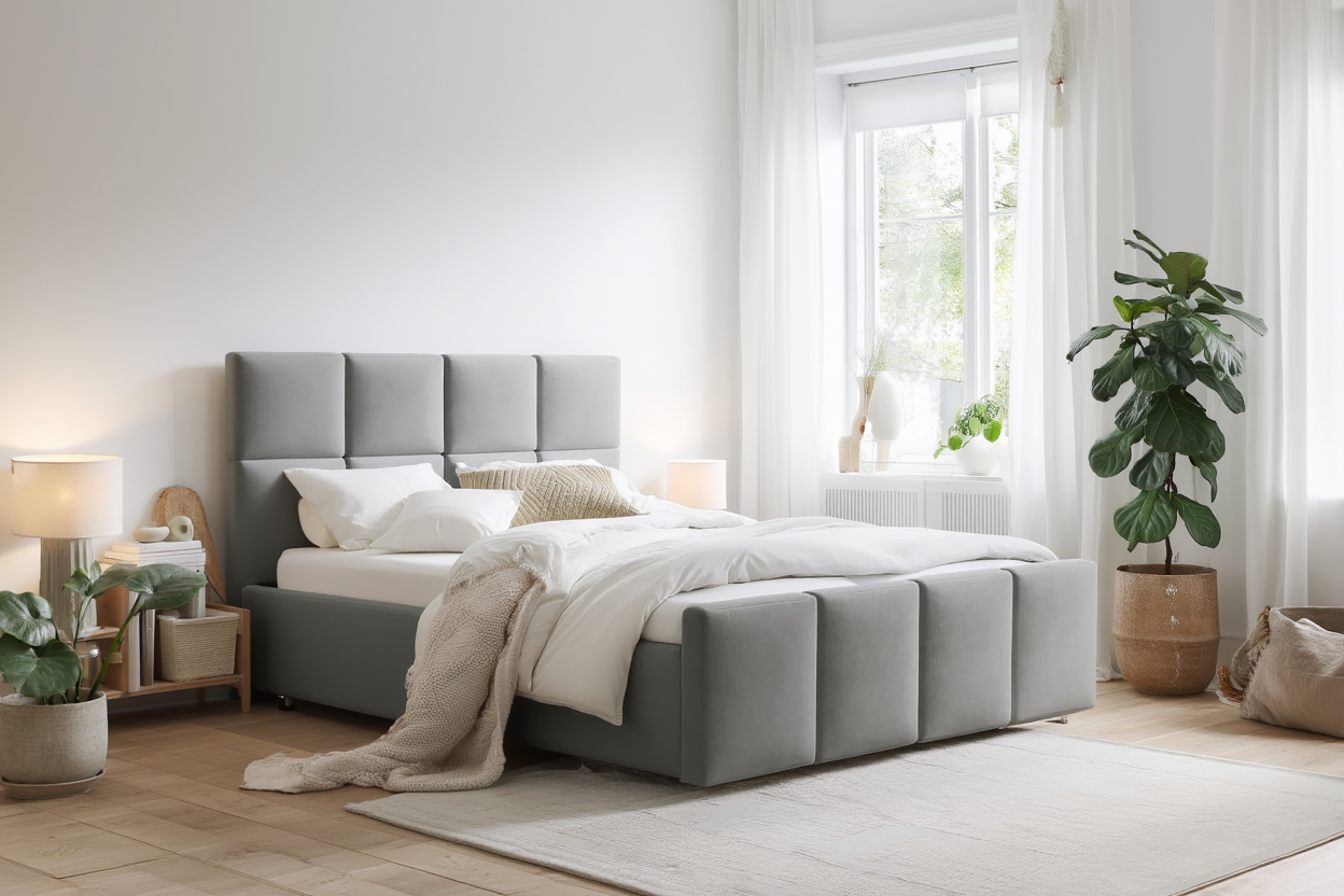 Łóżko tapicerowane LORADO SLIM z pojemnikiem 160x200 cm – tkanina hydrofobowa